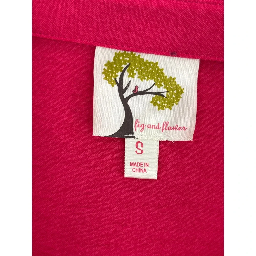 Anthropologie Fig and‎ Flower Magenta Pink Floral Butterfly Embroidered Shirt S